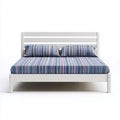 Bett mit gestreiftem Bezug für Schlafzimmer aus Holz-200 x 160 x 90