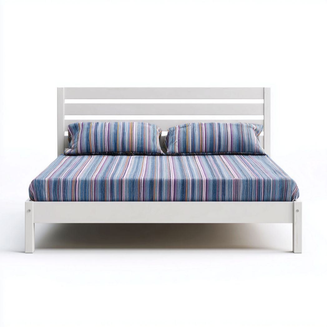 Bett mit gestreiftem Bezug für Schlafzimmer aus Holz-200 x 160 x 90